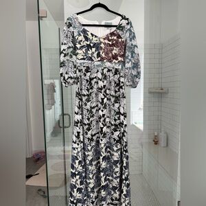 Skies Are Blue Multicolor Botanical Long Sleeve Dress